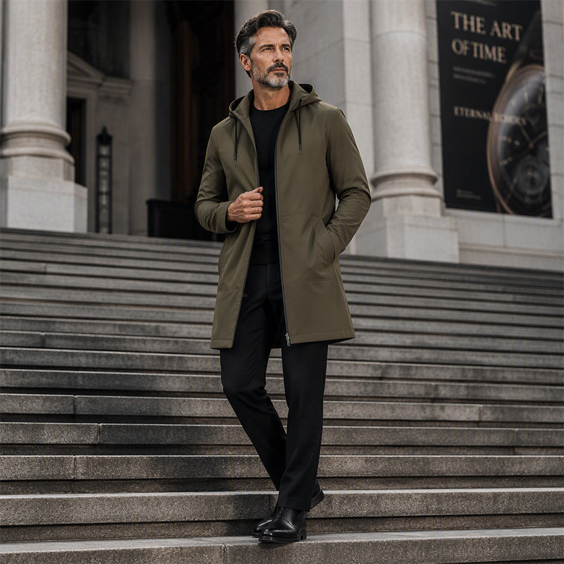 Men's Mid-Length Hooded Windbreaker Jacket