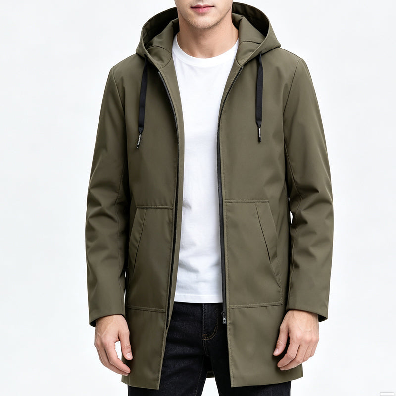 Men's Mid-Length Hooded Windbreaker Jacket