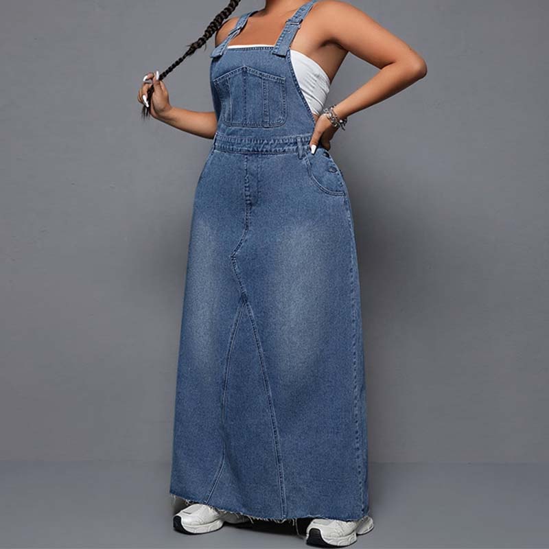 Women's Plus Size Denim Overall Maxi Dress