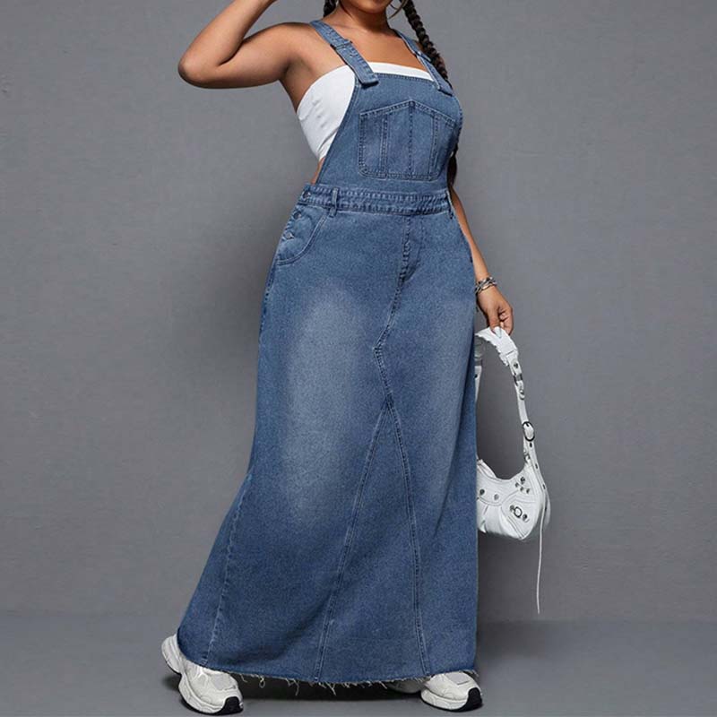 Women's Plus Size Denim Overall Maxi Dress