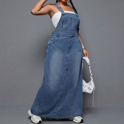 Women's Plus Size Denim Overall Maxi Dress