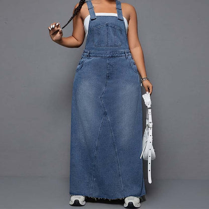 Women's Plus Size Denim Overall Maxi Dress