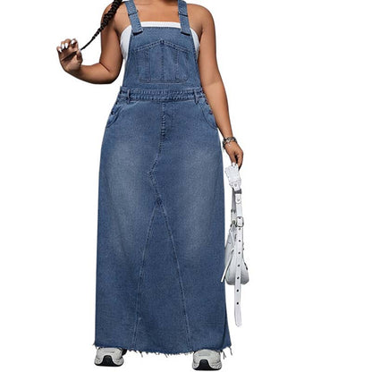 Women's Plus Size Denim Overall Maxi Dress