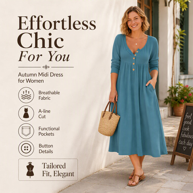 New Arrivals🛍️Women's V-Neck Button Pleated Dress