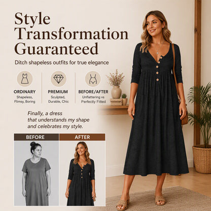 New Arrivals🛍️Women's V-Neck Button Pleated Dress