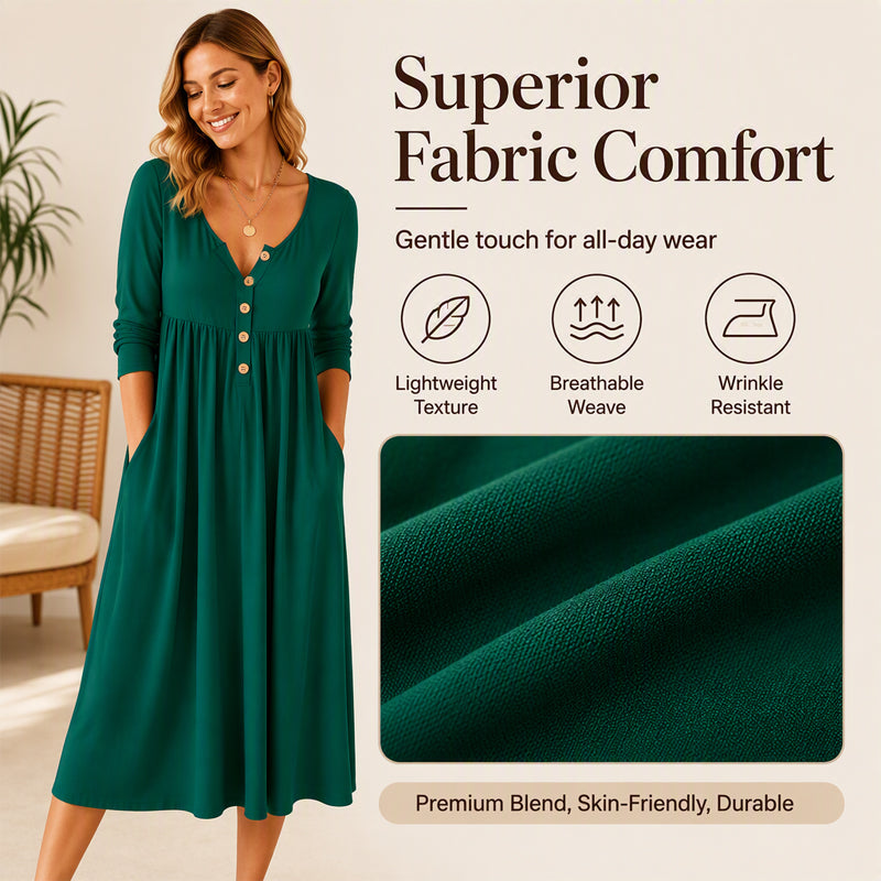 New Arrivals🛍️Women's V-Neck Button Pleated Dress
