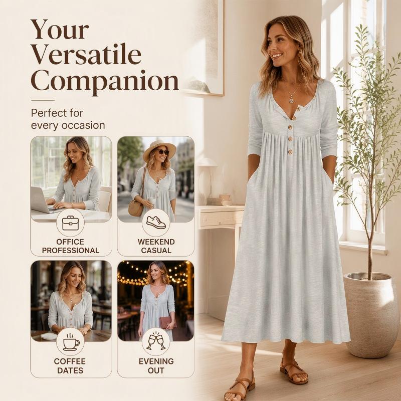 New Arrivals🛍️Women's V-Neck Button Pleated Dress