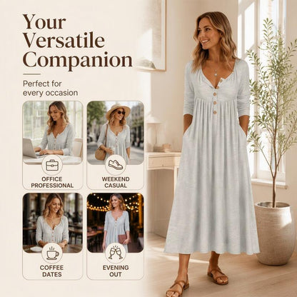 New Arrivals🛍️Women's V-Neck Button Pleated Dress