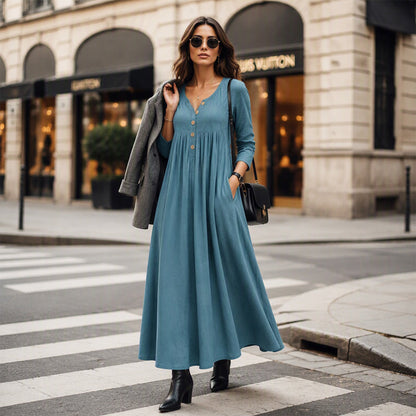 New Arrivals🛍️Women's V-Neck Button Pleated Dress