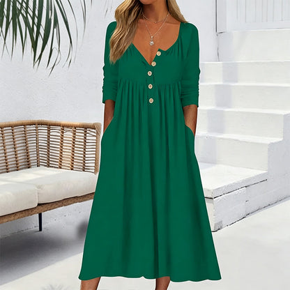 New Arrivals🛍️Women's V-Neck Button Pleated Dress