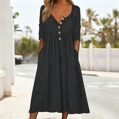 New Arrivals🛍️Women's V-Neck Button Pleated Dress