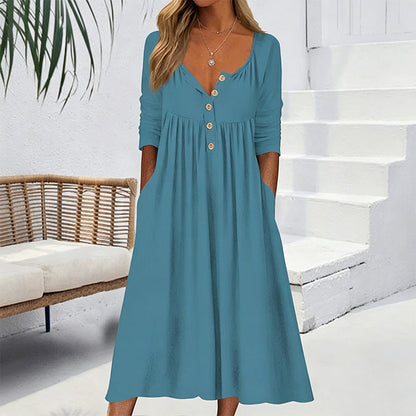 New Arrivals🛍️Women's V-Neck Button Pleated Dress