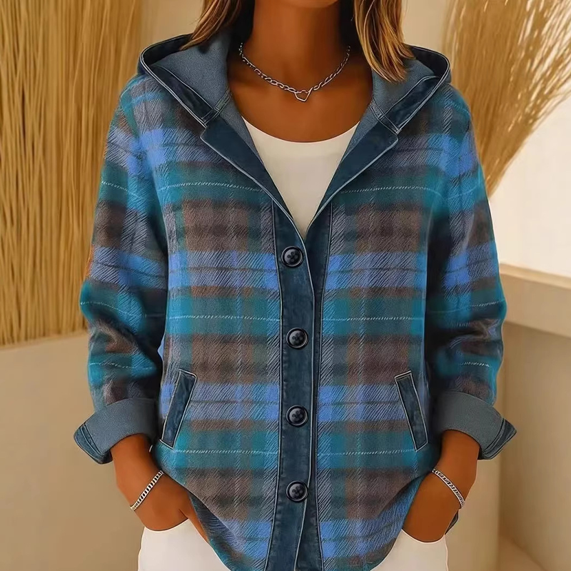 Women's Denim Patchwork Hooded Jacket