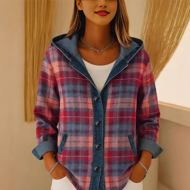 Women's Denim Patchwork Hooded Jacket