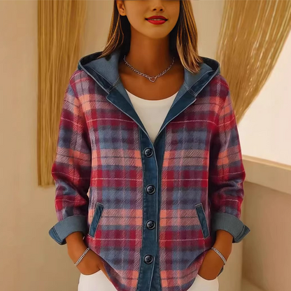 Women's Denim Patchwork Hooded Jacket
