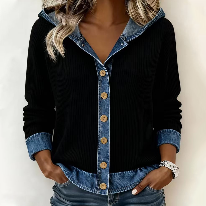 Women's Denim Patchwork Hooded Jacket