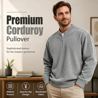 ✨Men's Corduroy Quarter-Zip Pullover Sweatshirt Casual Stand Collar Long Sleeve Top