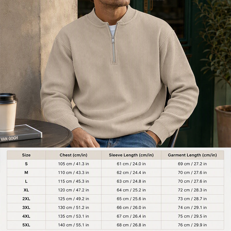 ✨Men's Corduroy Quarter-Zip Pullover Sweatshirt Casual Stand Collar Long Sleeve Top