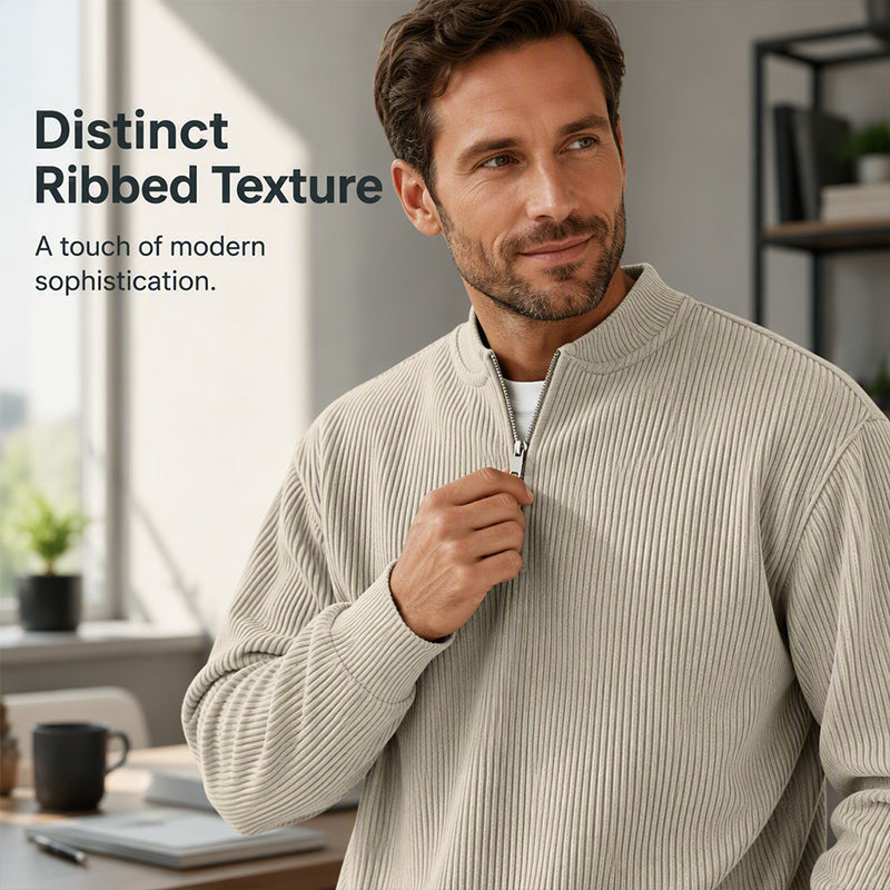 ✨Men's Corduroy Quarter-Zip Pullover Sweatshirt Casual Stand Collar Long Sleeve Top