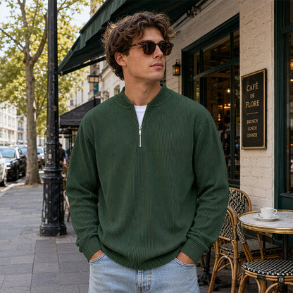 ✨Men's Corduroy Quarter-Zip Pullover Sweatshirt Casual Stand Collar Long Sleeve Top