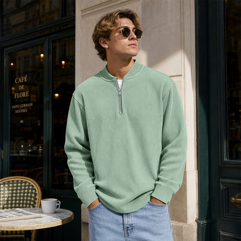 ✨Men's Corduroy Quarter-Zip Pullover Sweatshirt Casual Stand Collar Long Sleeve Top