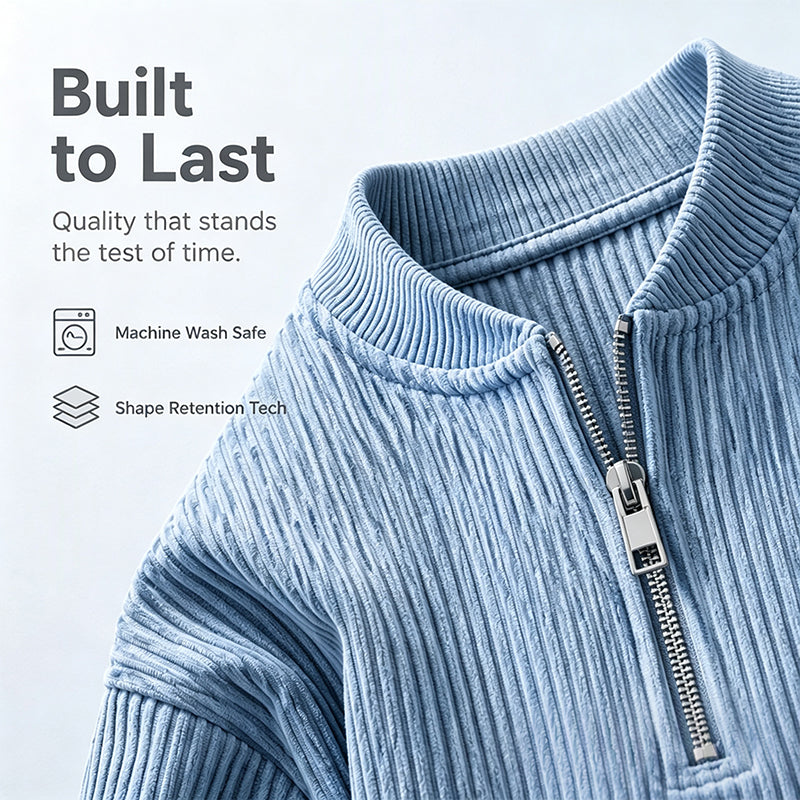 ✨Men's Corduroy Quarter-Zip Pullover Sweatshirt Casual Stand Collar Long Sleeve Top