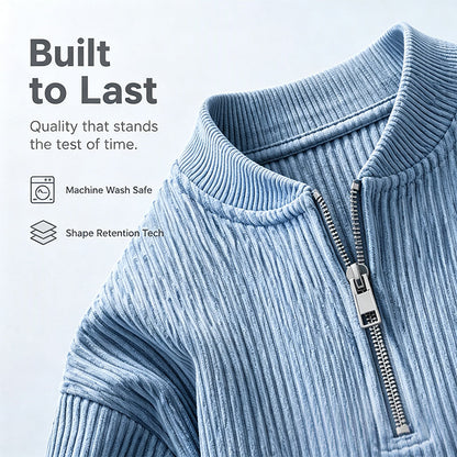 ✨Men's Corduroy Quarter-Zip Pullover Sweatshirt Casual Stand Collar Long Sleeve Top