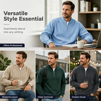 ✨Men's Corduroy Quarter-Zip Pullover Sweatshirt Casual Stand Collar Long Sleeve Top