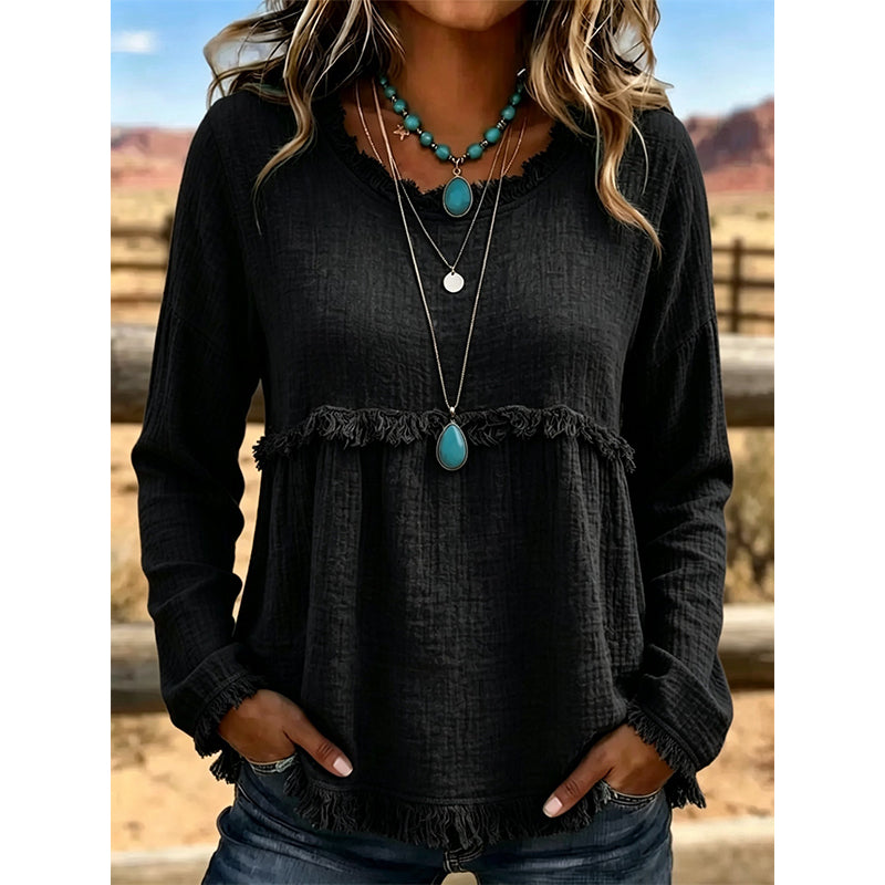 Women's Vintage Fringe Tassel Casual Top