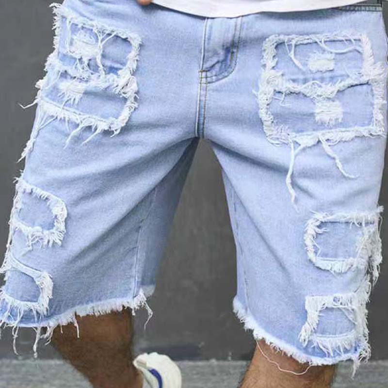 Men's Ripped Denim Shorts with Frayed Details