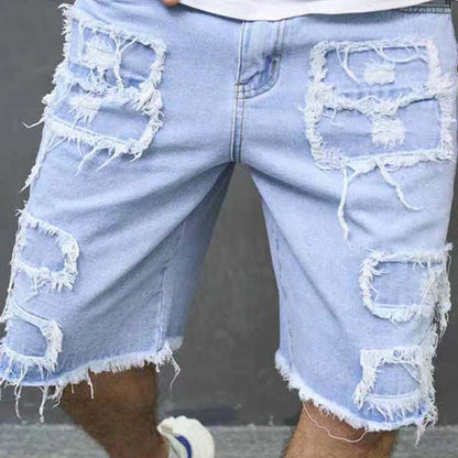 Men's Ripped Denim Shorts with Frayed Details