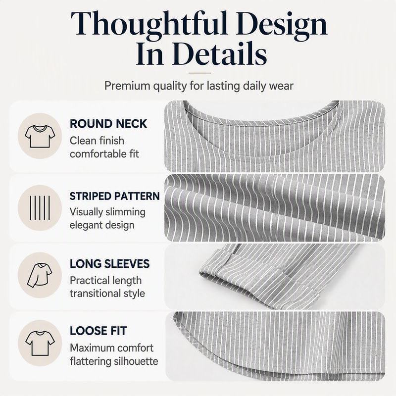 ⌛Limited-Time Offer🛍️Perfect Fit—Women's Casual Striped Long-Sleeve Top