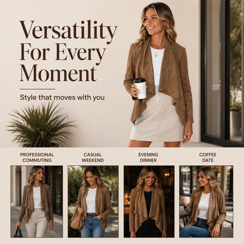 Women's Faux Suede Draped Cardigan