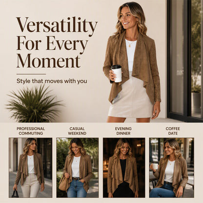 Women's Faux Suede Draped Cardigan