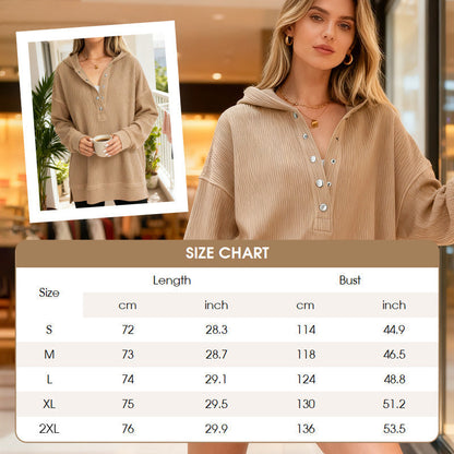 👚Seasonal Style - Button-Front Hooded Pullover – Roomy Cut & Side Slits for Unrestricted Movement All Day
