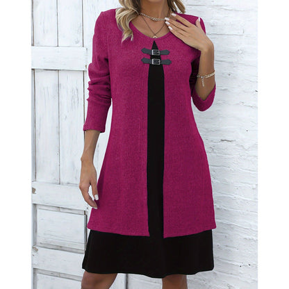 Women's Casual Ribbed Knit Long Sleeve Dress