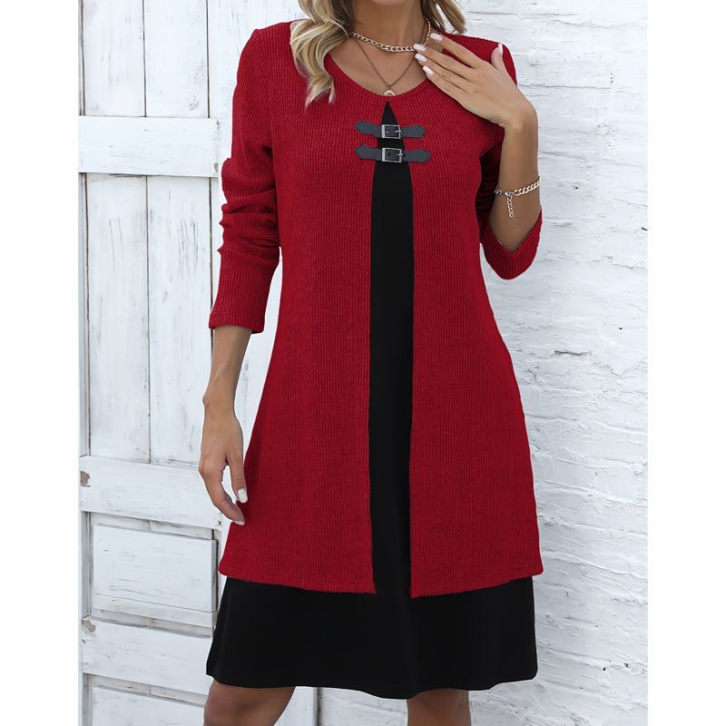 Women's Casual Ribbed Knit Long Sleeve Dress