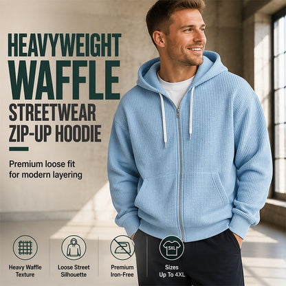 🍂Men's Full -Zip Waffle Knit Hooded Sweatshirt – Cozy Comfort Meets Everyday Style