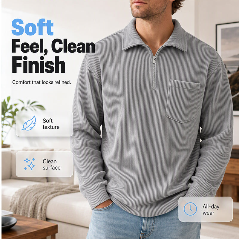 🍂 Men's Casual Ribbed Half Zip Sweater – Smart Comfort for Cooler Days