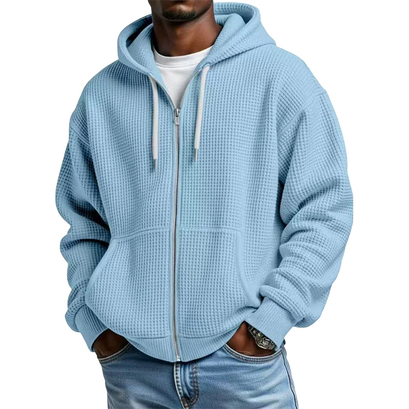 🍂Men's Full -Zip Waffle Knit Hooded Sweatshirt – Cozy Comfort Meets Everyday Style
