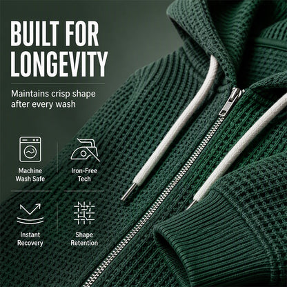 🍂Men's Full -Zip Waffle Knit Hooded Sweatshirt – Cozy Comfort Meets Everyday Style