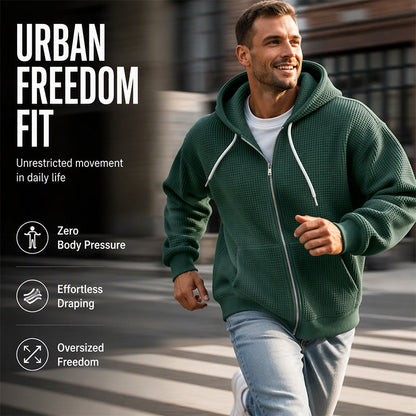 🍂Men's Full -Zip Waffle Knit Hooded Sweatshirt – Cozy Comfort Meets Everyday Style