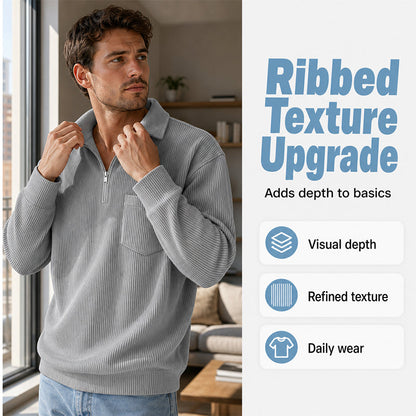🍂 Men's Casual Ribbed Half Zip Sweater – Smart Comfort for Cooler Days