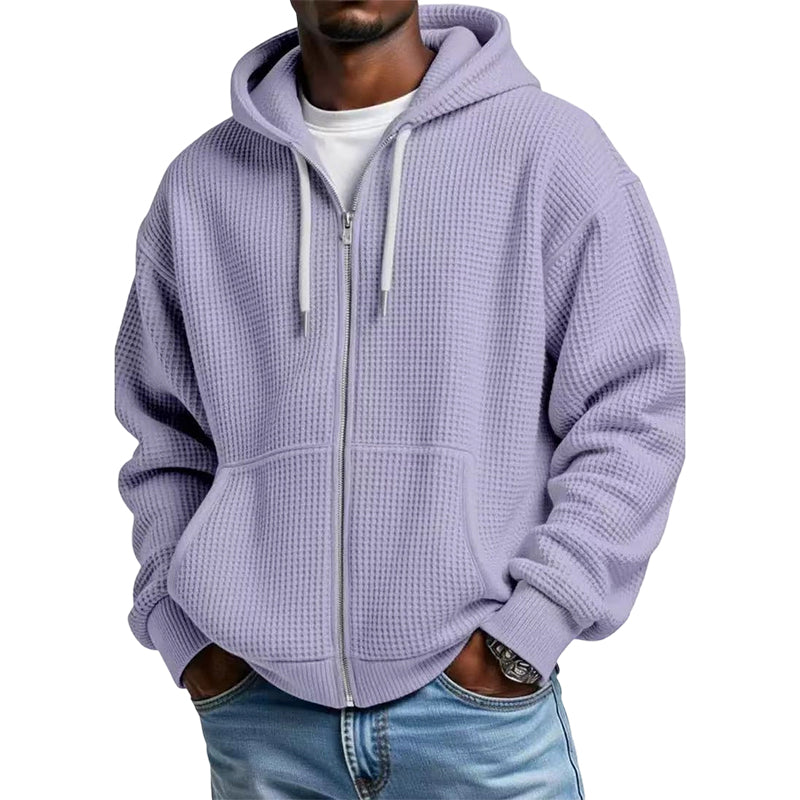 🍂Men's Full -Zip Waffle Knit Hooded Sweatshirt – Cozy Comfort Meets Everyday Style