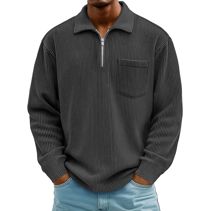 🍂 Men's Casual Ribbed Half Zip Sweater – Smart Comfort for Cooler Days