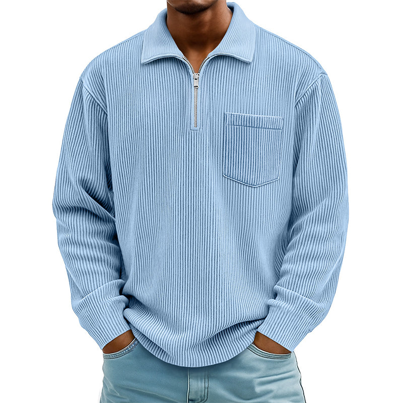 🍂 Men's Casual Ribbed Half Zip Sweater – Smart Comfort for Cooler Days