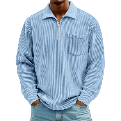 🍂 Men's Casual Ribbed Half Zip Sweater – Smart Comfort for Cooler Days