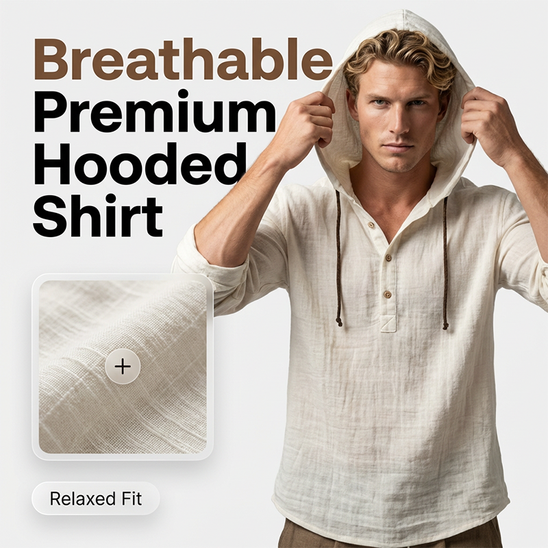 🍂 Men's Casual Long Sleeve Breathable Hooded Shirt – Easy Comfort for Cooler Days