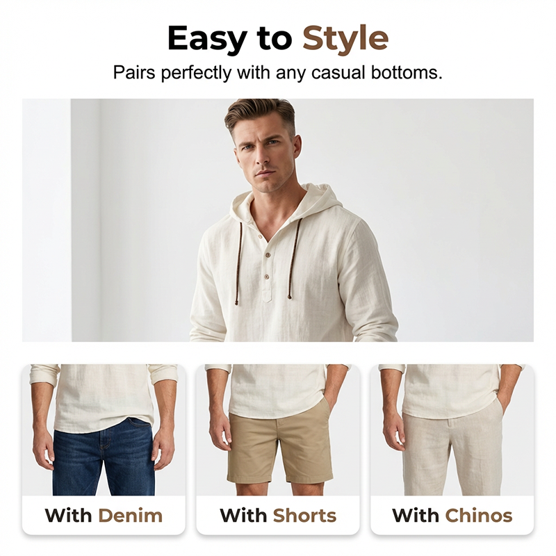 🍂 Men's Casual Long Sleeve Breathable Hooded Shirt – Easy Comfort for Cooler Days