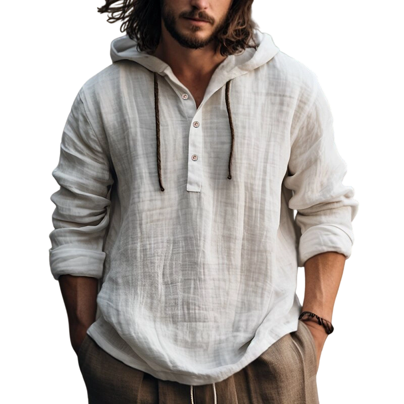 🍂 Men's Casual Long Sleeve Breathable Hooded Shirt – Easy Comfort for Cooler Days